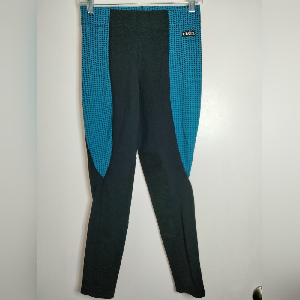 Kerrits (Sz M) Blue & Black Houndstooth Pattern Kneepatch Pullon Riding Leggings